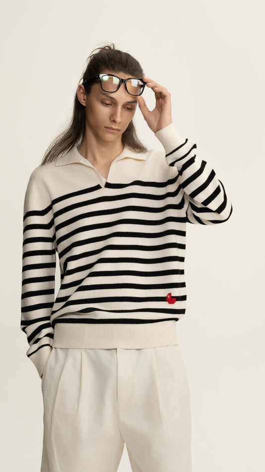 Breton Stripe Polo Sweater