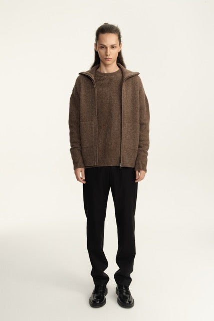 Heather Brown Textured Zip Cardigan