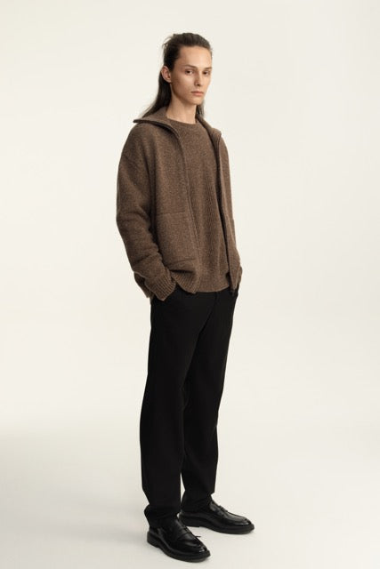 Heather Brown Textured Zip Cardigan