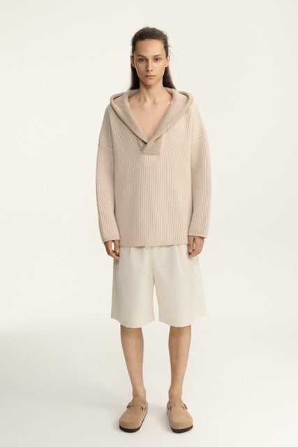 Oatmeal Deep V Henley Hoodie
