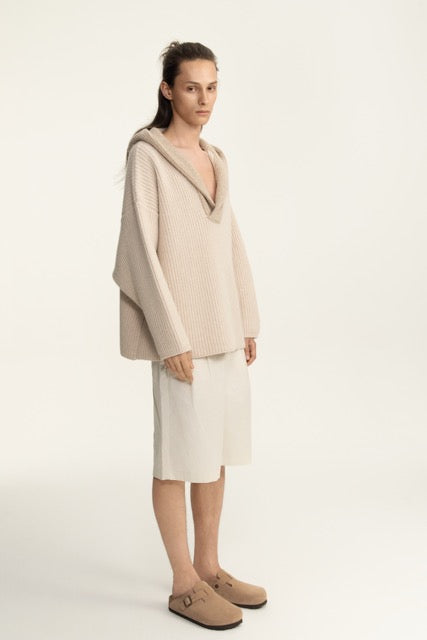 Oatmeal Deep V Henley Hoodie
