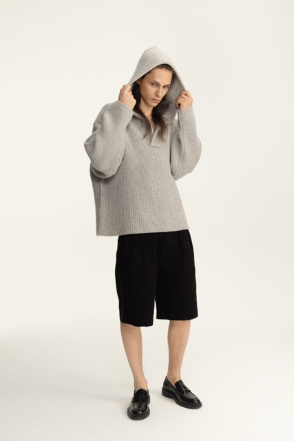 Ash Grey Deep V Henley Hoodie