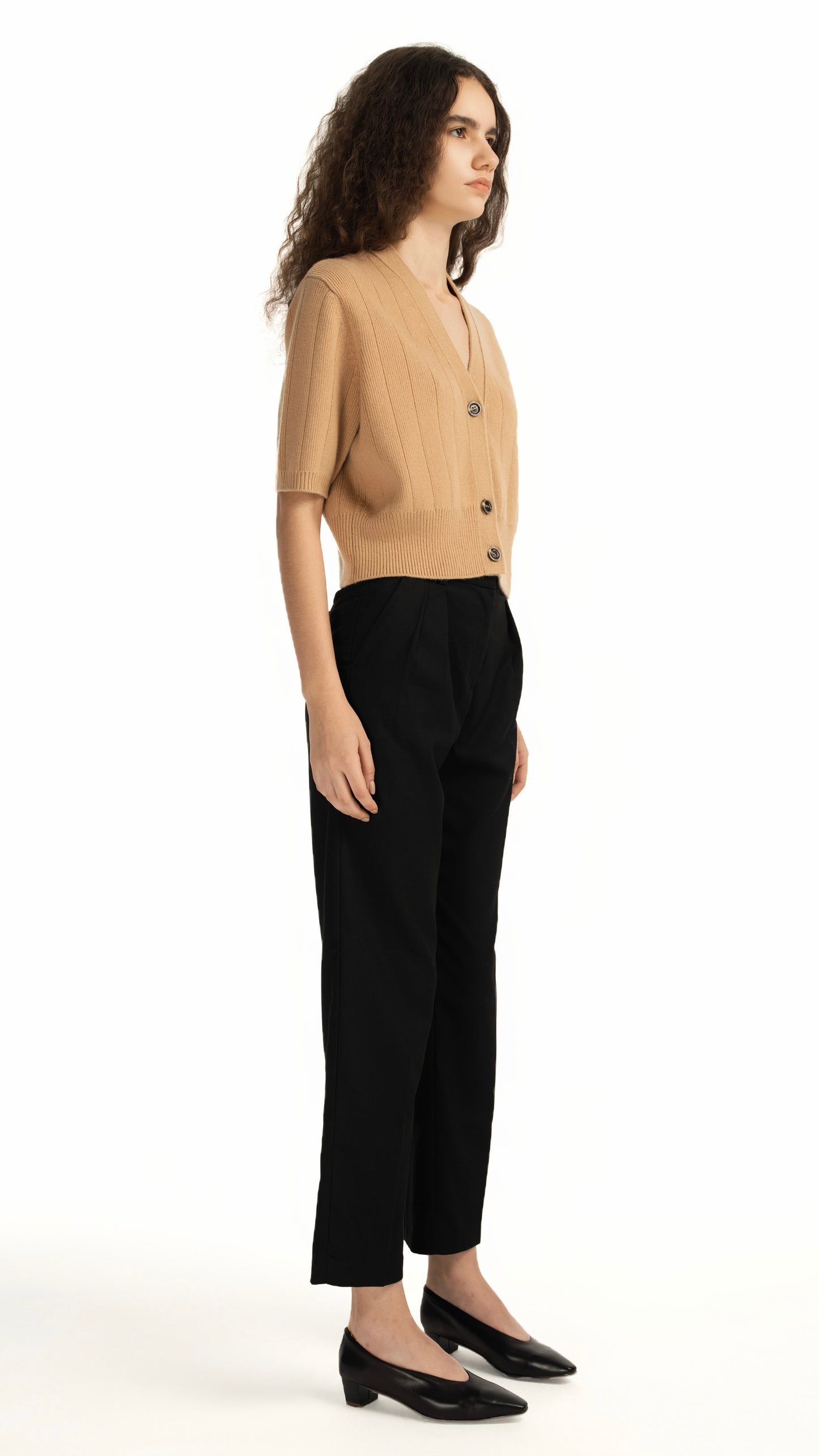 Camel Short-Sleeve Cardigan