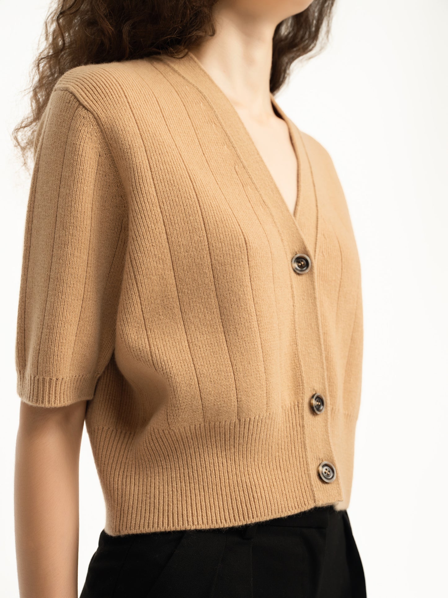 Camel Short-Sleeve Cardigan