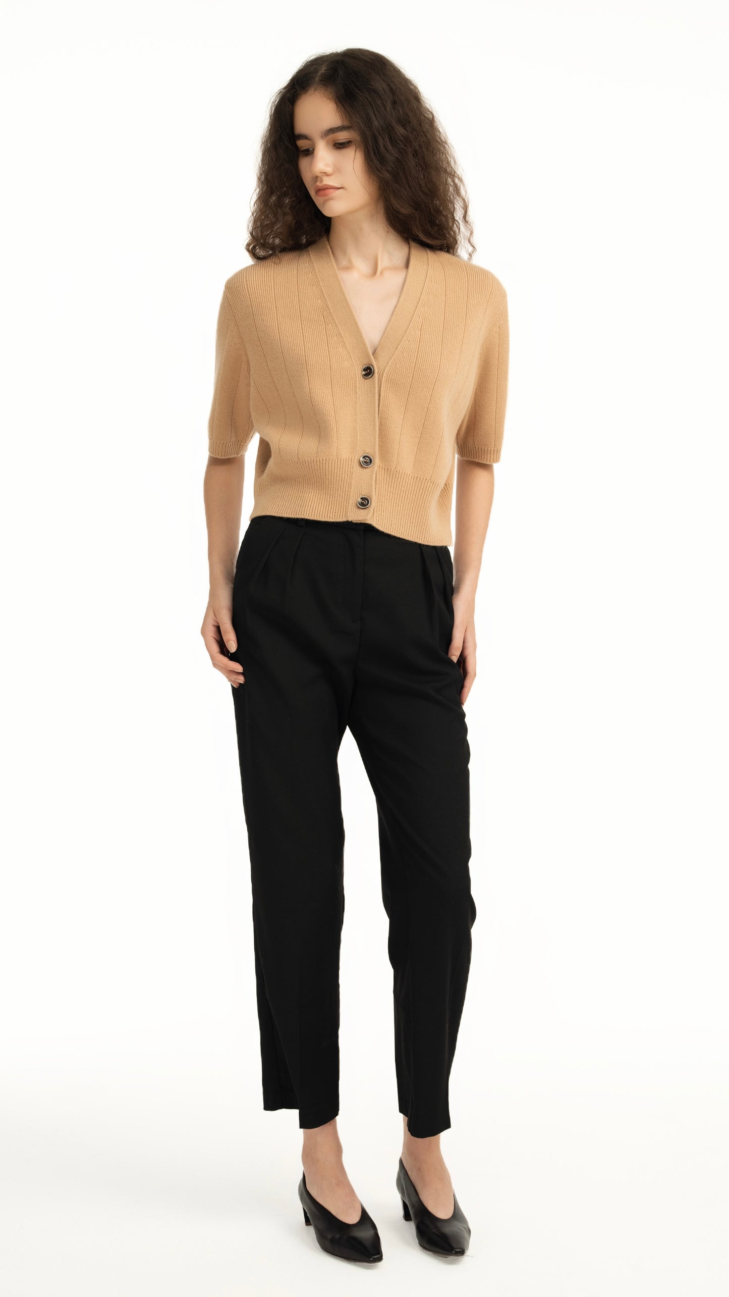 Camel Short-Sleeve Cardigan