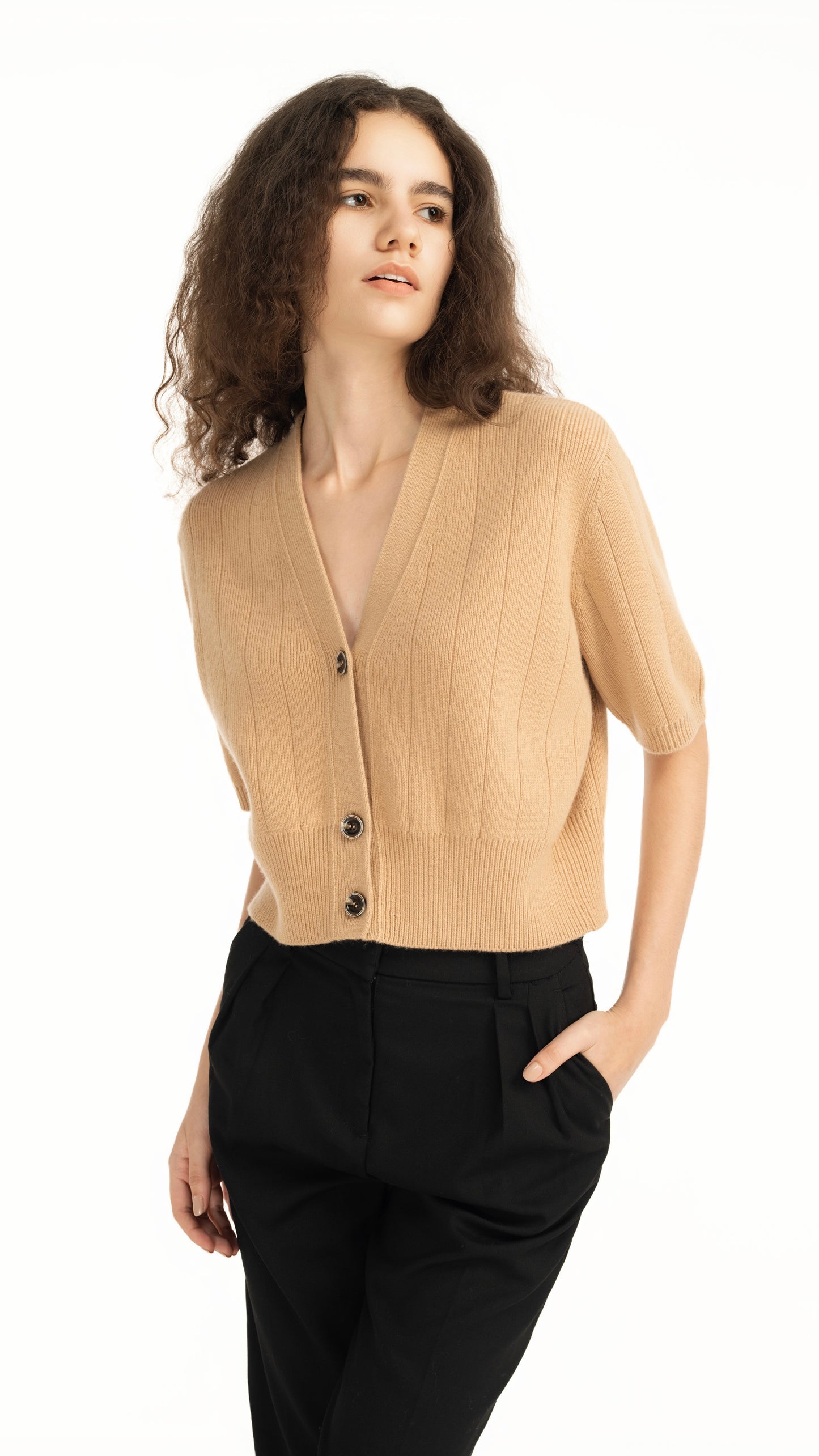 Camel Short-Sleeve Cardigan